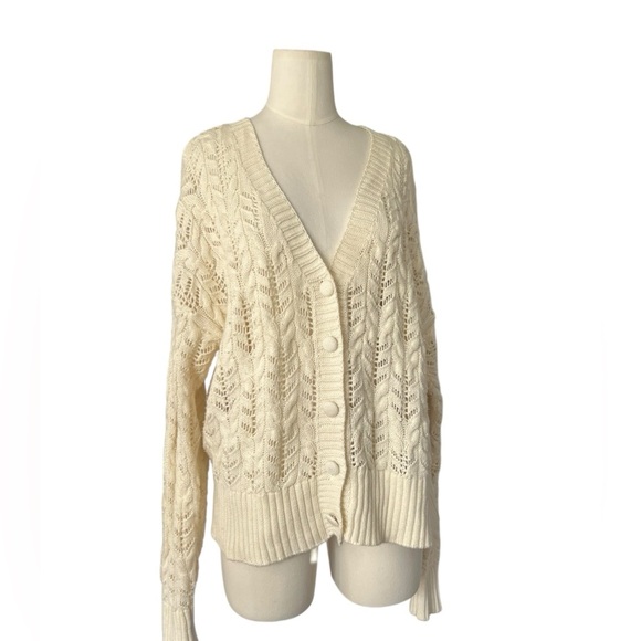 Rachel Zoe Women's Cardigan Sweater Beige Button-Up Long Sleeve Size Large - Picture 1 of 5